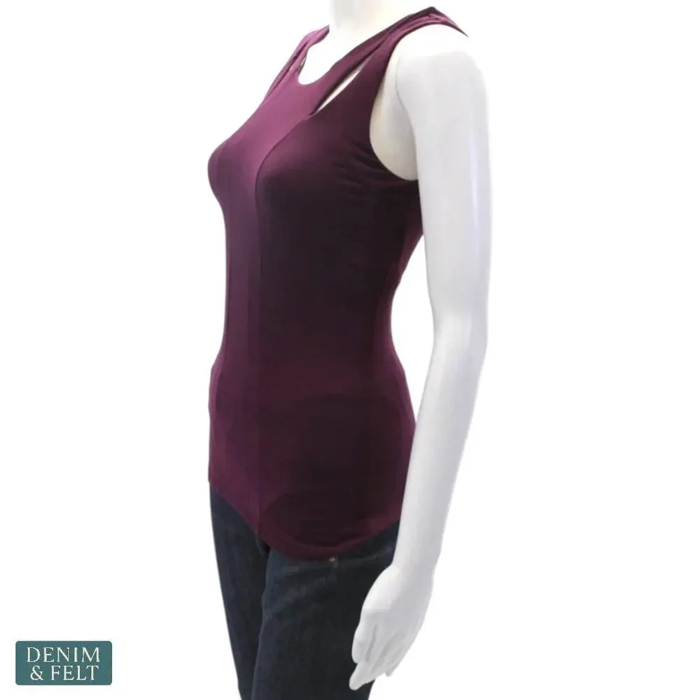 Alo Yoga Long Arch Tank Top Small Black Plum Purple Cutout Gym Activewear Lounge